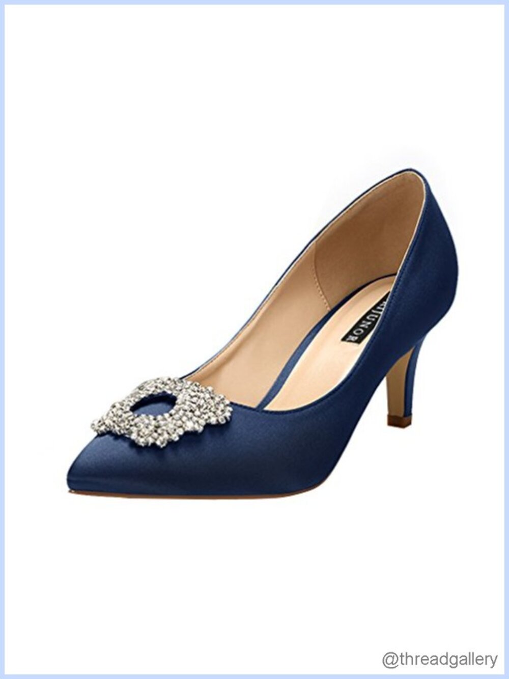 Women's Low Heel Pointed Toe Satin Pump Rhinestone Brooch Evening Dress Shoes